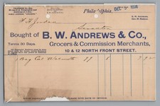 B.W. Andrews & Co. 1898 Philadelphia PA Grocers Invoice Walnuts Ephemera picture