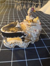 Dresden lace porcelain lady piano figurine 1703 Germany Vintage Sandizell Read picture