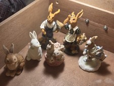 HUGE LOT OF 10 VINTAGE CERAMIC & RESIN BUNNY RABBITS EASTER MY BLUSHING BUNNIES picture