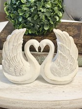 White Swans Figurine W/ Gold Accents Vintage Heart Shaped Swan Decor White Gold picture