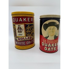 Vintage 1982 & 1984 Quaker Oats Collectible Tin Canister Lot Set of 2 picture