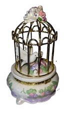 Beautiful Vintage Ceramic 2 Doves In Bird Cage Trinket Jewelry Box picture