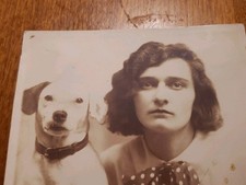 Vintage 1930s RPPC Postcard Girl Scout Uniform GS Monogram Pin & Fox Terrier Dog picture