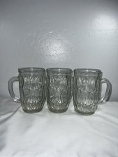 Vintage Clear Glass Thumbprint Barrel Mugs Set Of 3 picture