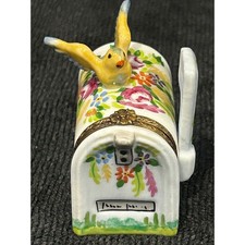Limoges France Decor Ceram Mailbox Bird Floral Hinged Porcelain Trinket Box picture