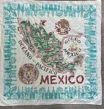 vintage 1950s Mexico souvenir map Textile tablecloth Cotton Square 49”x49” picture