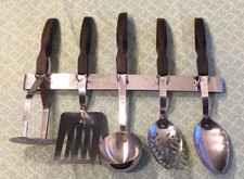 Vintage CUTCO 5 Pc Utensil Set With Hanging Rack USA #12, 13, 14, 15, 16, & 17 picture