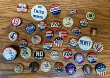 38x Pin Lot FDR ROOSEVELT CAMPAIGN BUTTONS VINTAGE Dewey Political USA America picture