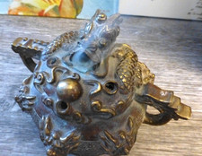 Antique Dragon Bronze Incense Burner Handles Footed Collectible picture