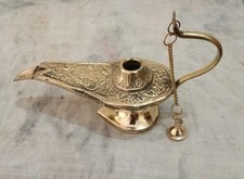 Elegant 5.5''Aladin Hand Made Genie Oil Brass Lamp Aladdin Chirag Showpiece Gift picture