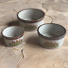 Vintage Takahasi Speckled Stoneware Oven To Table Nesting Bowl Set picture