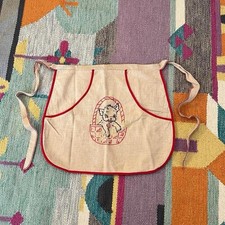 Vintage 50s Half Apron Flour Sack Embroidered Black Cat Pockets Back Tie Witchy picture