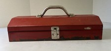 Vintage Rusty Red Metal Hip Roof Tool Box Steel Handle  15