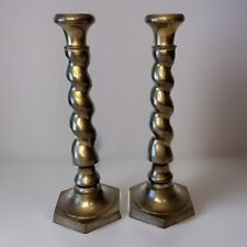 2 India Brass Candle Stick Holders Twisted Heavy Vintage For Candlesticks Towle picture