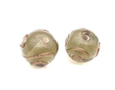 Vintage Czech Smoke Topaz Lampwork Aventurine Glass Beads picture