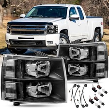 Chevy Silverado 2007-2013 Headlights Black Clear Pair picture