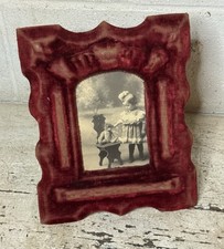 Antique Victorian Red Velvet Photo Picture Frame Easel Little Girl Teddy Bear picture