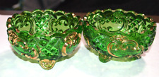 Antique Croesus Emerald Green Footed Gold Trim Berry Bowls Set of 2 EAPG picture