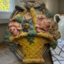 Antique Hubley Style Iron Flower Basket Door Knocker No 17 Original Paint picture