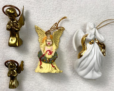 Lot Of 4 Angel Christmas Ornaments Brass & Porcelain Decorations Silvestri picture