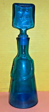 VTG Neiman Marcus Blue Glass Decanter w/ Mustache Face - AS IS picture