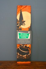 Antique Halloween Crepe Paper Witch Cat Pumpkin 10ft banner Vintage NOS RARE picture