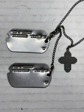 Genuine 1943 WW2 US MILITARY DOG TAGS WM J HERON 3735722 T43 B C  Chain & Cross picture