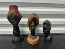 Vintage African Hand Carved Dark Wood Sculptures Set 3 picture
