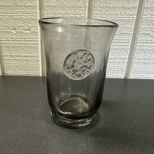 Vintage 1970s Hand Blown Transparent Smoky Glass Vase Applied Medallion RARE picture