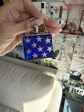 VTG Miniature Perfume Bottle Purse Shape Cobalt Blue w/Silver Stars  2x2x1 picture
