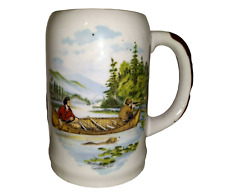 Vintage Rustic Cabin Currier & Ives Hunting for Deer Canoe Beer Stein Coffee Mug picture