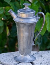 VINTAGE Cocktail Shaker ART DECO Post Road Pewter Made in USA 1930's RARE FIND picture