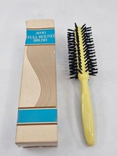 Vtg 1970's Avon Yellow Handle Full Round Hair Styling Brush Black Bristle NIB picture
