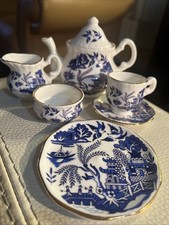 VTG Royal Windsor England Bone China Blue & White 7-pc Miniature Tea Set RARE picture