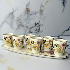 Zsolnay Hungary Pecs 6 Shot Glasses Tray Hand Painted Porcelain Butterfly Garden picture