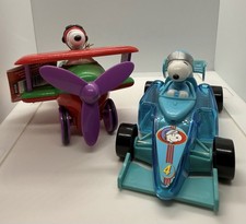 Vintage Peanuts Snoopy Candy Containe Lot Flying Ace Airplane & Racer #4 Galerie picture