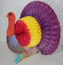 Vintage Thanksgiving Turkey Honeycomb Fall Decor Centerpiece Bright Colors Large picture
