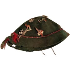 German whool Felt Green Travel hat Vtg With Lot Of 12 Great Souvenir Pins picture
