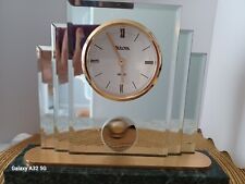 VTG Bulova 3 Tier Glass Mirror Green Marble Base Pendulum Mantle Desk Clock  picture