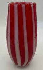 Festive Murano Style Hand Blown Vase Art Glass w/ Red & White Stripes Vase picture