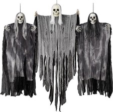 JOYIN 3 Pcs Hanging Halloween Skeleton Ghosts Decorations Outdoor, Grim Reapers picture
