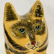 VTG Kashmir Lacquer Paper Mache Orange Tabby Cat Multipurpose Trinket Box India picture