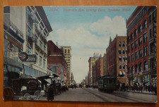 Riverside Ave., looking East, Spokane WASH WA postcard laundry wagon, trolley picture