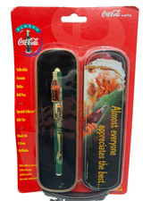 Vtg 90's Coca Cola Christmas Collectible Ceramic Roller Ball Pen w/ Gift Tin NEW picture