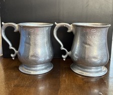 TWO VTG Royal Wilton RWP Pewter Tankard Mugs Queen Anne Handle USA 12oz Marked picture