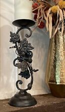 Vintage Metal Decorative Leaf Pillar Candle Holder 14” picture