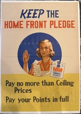 Original WWII Keep The Home Front Pledge OPA Inflation War Poster 28x20 picture