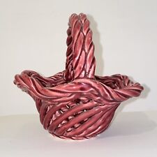 Vintage Woven Ceramic Handled Basket with Ruffled Trim Decorative Dusty Rose picture