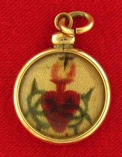Vintage SACRED HEART OF JESUS Medal 2 Sided Hand Painted Charm Pendant 1/10 12K picture