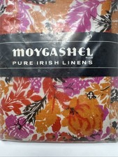 Vtg. Moygashel Irish Linen Fabric Pink Orange Floral Flower MCM Mid Kintara NEW picture